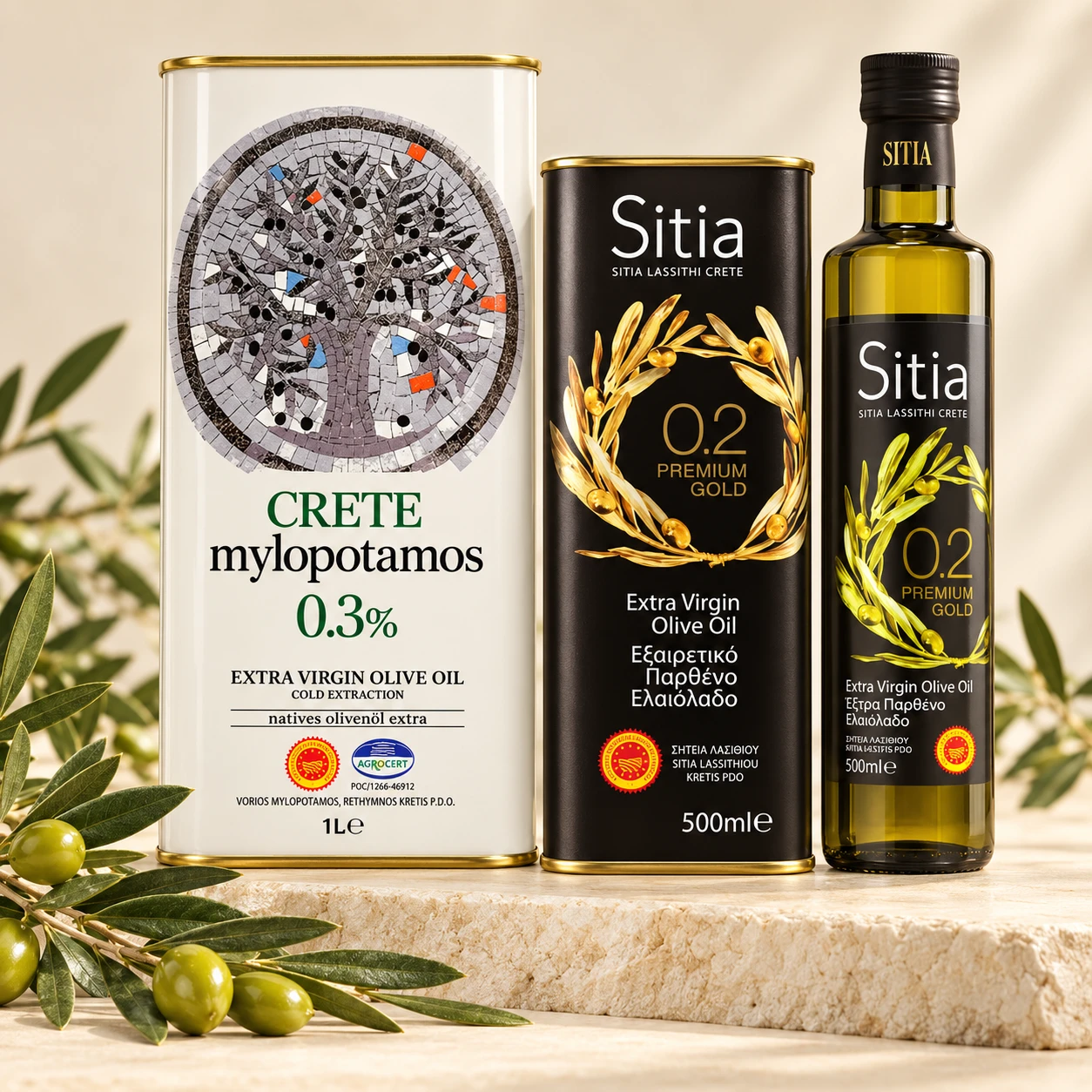 Aceite de oliva virgen extra de Creta — 500 ml · 1 L — Expoaid