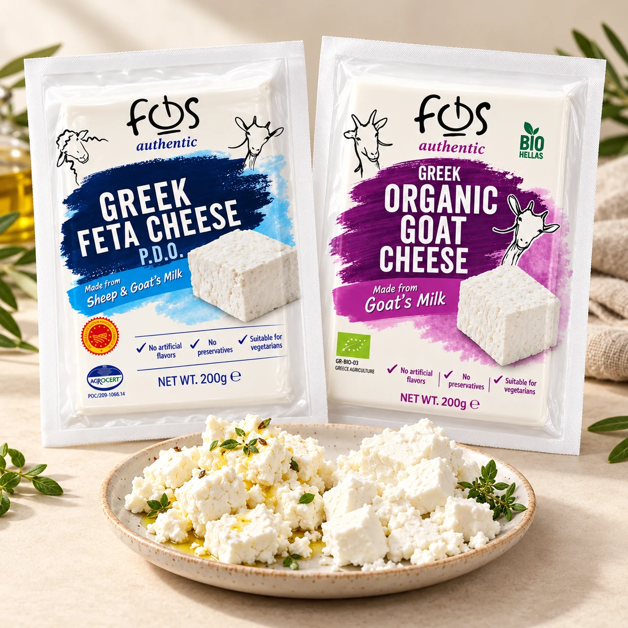 فيتا يونانية وجبن ماعز — FOS — 200 g · 2 kg · 4 kg · 8 kg — Expoaid