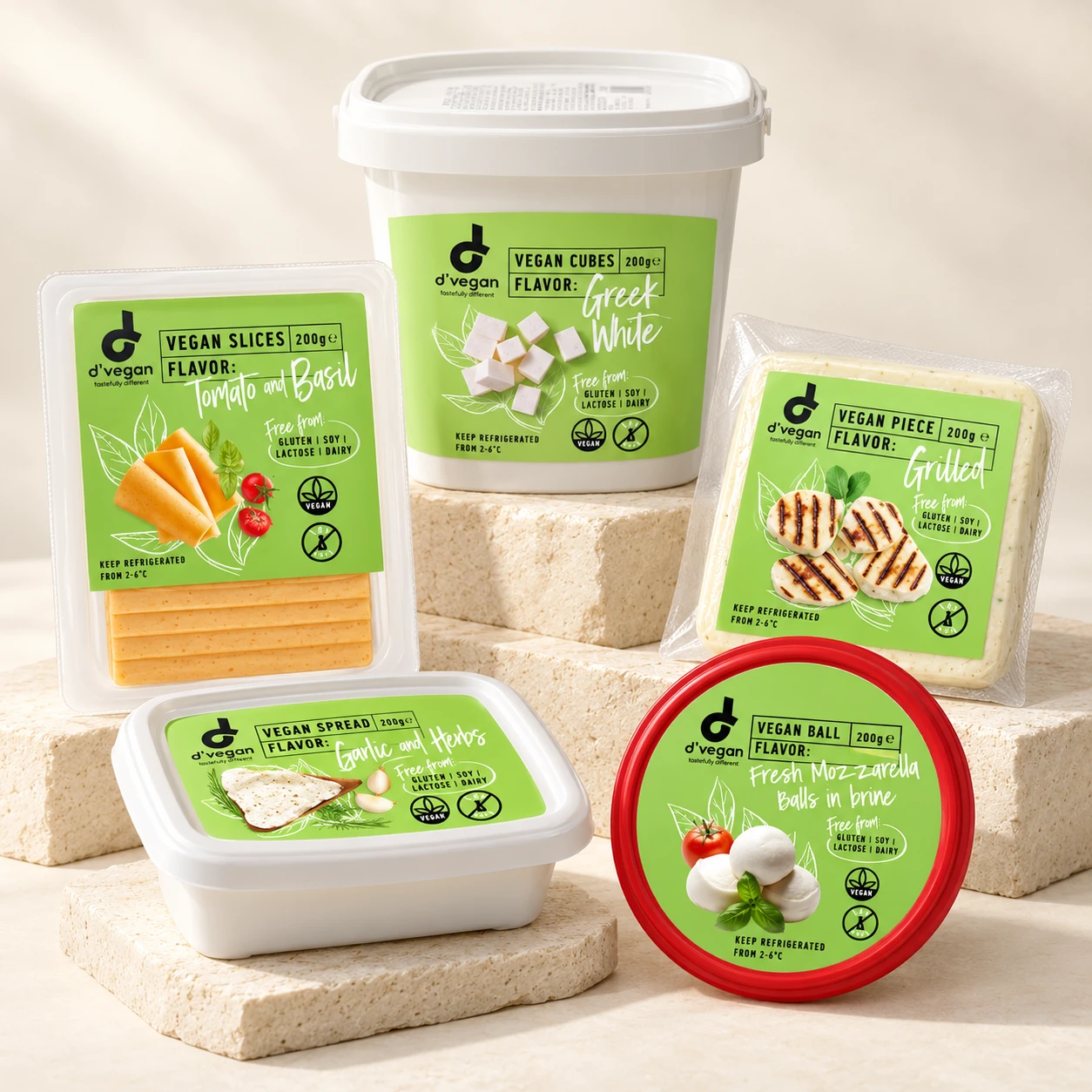 Collection de fromages végétaux — d'vegan — 150 g · 175 g · 200 g — Expoaid